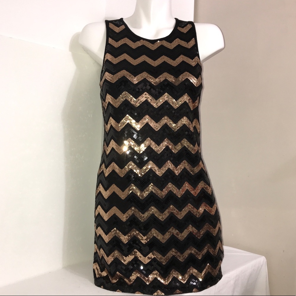 Black Collection Black Sequin Chevron Sequin Dress